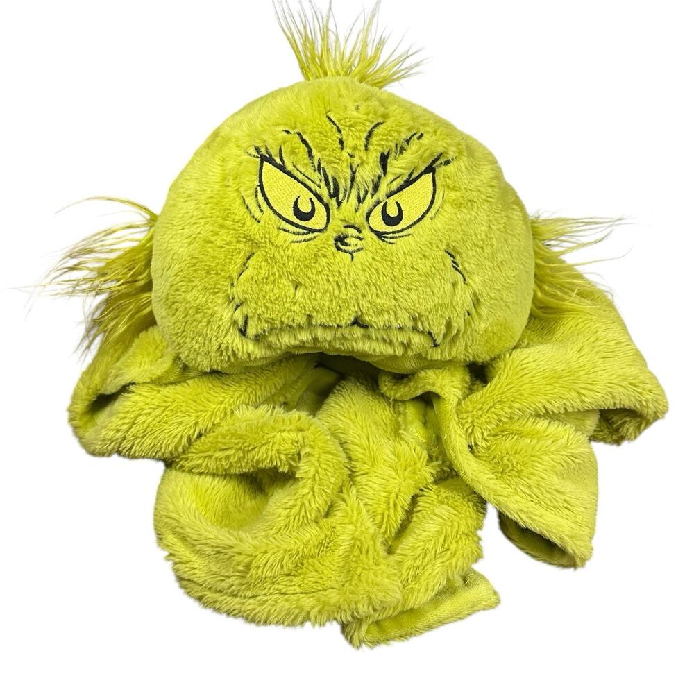 Dr Seuss The Grinch Kids Hooded Throw Blanket Soft Plush Green 29.5" x 45"